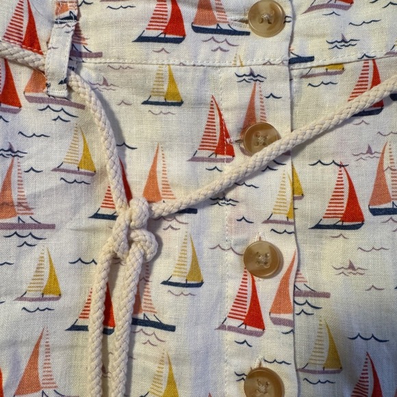 Thia‎ Rowley Linen Blend Mini Skirt Sailboat Print Drawstring Button Front - Picture 2 of 5